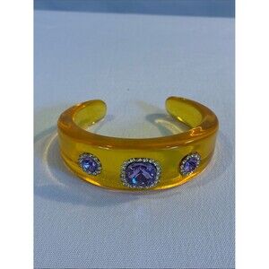 Yellow acrylic bold chunky summer cocktail cuff bracelet purple center stone